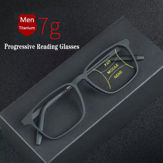 Pure Titanium Multifocale Leesbril – Anti-Blauw Licht, Automatische Aanpassing, Unisex Bril voor Dichtbij en Veraf
