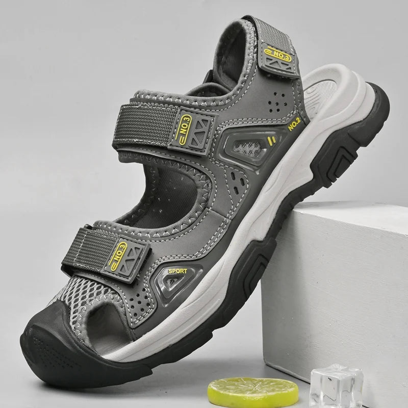 Outdoor Heren Sandalen Echt Leer – Gesloten Neus, Zomerschoenen, Grote Maat, Rubber Zool
