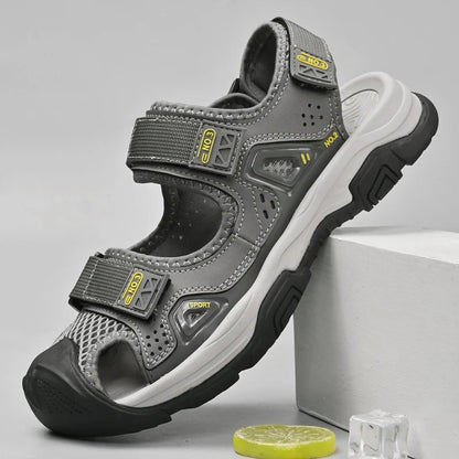 Outdoor Heren Sandalen Echt Leer – Gesloten Neus, Zomerschoenen, Grote Maat, Rubber Zool