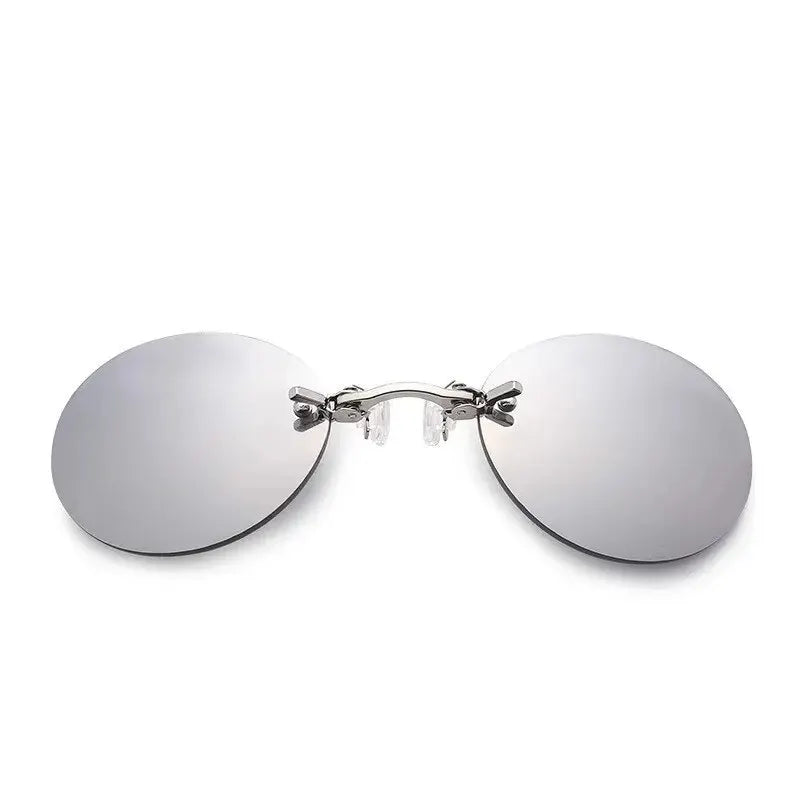 Clip-On Neuszonnebril - Rond Rimless Matrix Morpheus Zonnebril voor Mannen, Mini Frameless Vintage Stijl met UV400 Bescherming