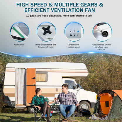 12V RV Dakventilator | 10/3 Snelheden | Regensensor & Afstandsbediening | Caravan, Camper, Motorhome