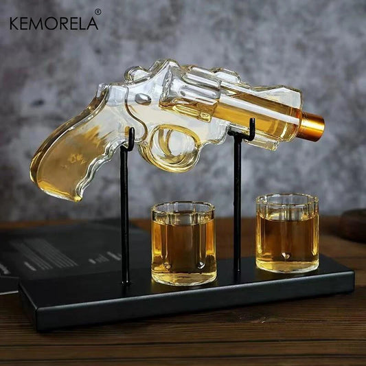 Revolver Whiskey Karaf Set – Luxe Glazen & Wijn Dispenser – Uniek Cadeau voor Mannen & Whiskeyliefhebbers