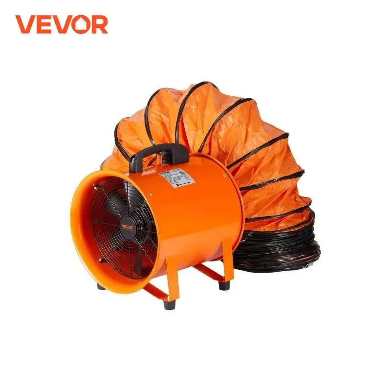 8 Inch Industriële Afzuigventilator – 230W Ventilator met 5M/10M PVC Luchtslang | Draagbare Extractor voor Magazijn & Werkplaats