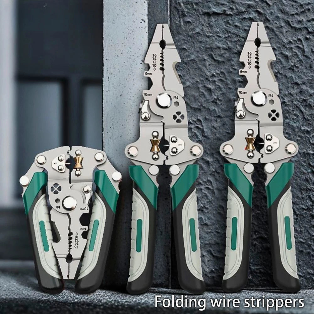 Vouwbare Draadstripper met Katrolontwerp – Multifunctionele Elektricien Draadverdeler, Krimptangen en Windingtangen