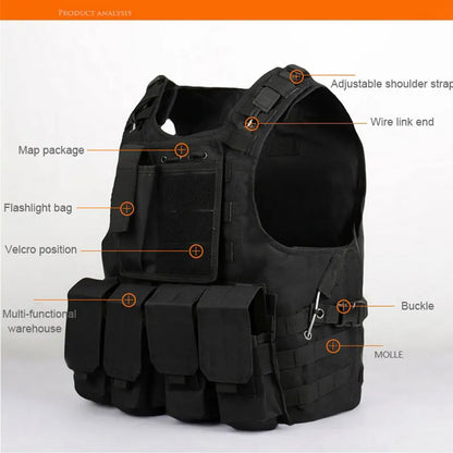 Tactisch Vest – MOLLE Assault Airsoft Vest, Outdoor Jachtuitrusting, Camouflage Veiligheidsvest