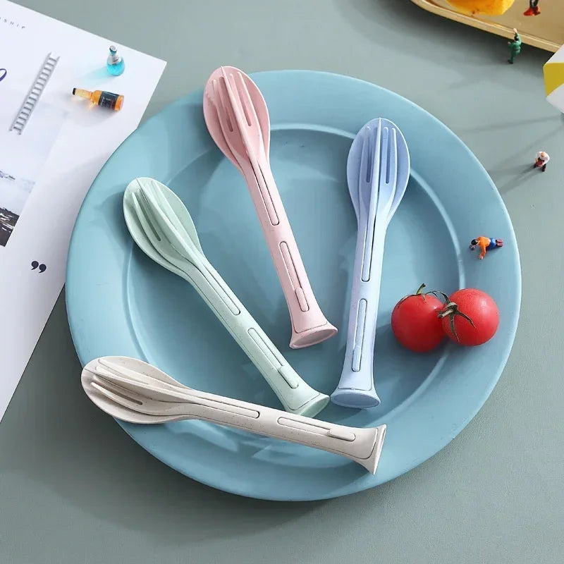 3-teiliges tragbares Besteckset – umweltfreundlicher Weizenstrohlöffel, Gabel und Messer mit Aufbewahrungsbox für Reisen, Picknick und Camping