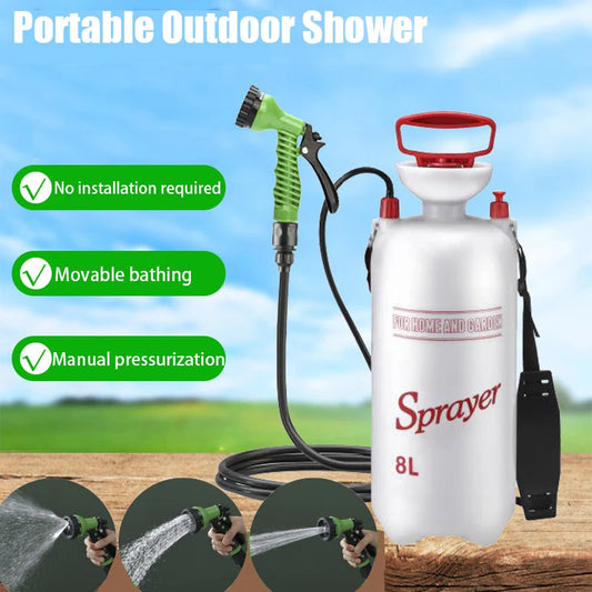 4/8L Draagbare Campingdouche | Outdoor Douche met 3m Slang voor Reizen, Hiking en Meerdere Functies