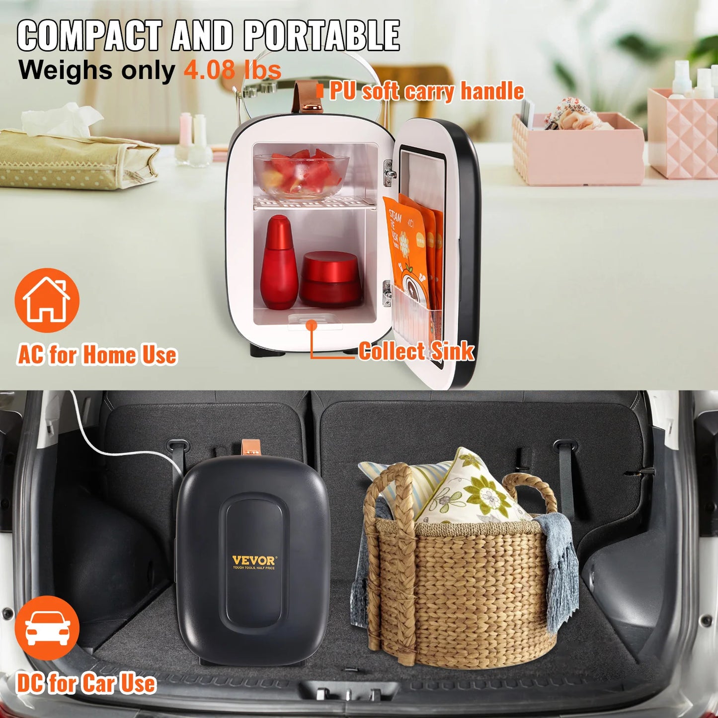 4L Mini Koelkast – Draagbare Koeler & Verwarming voor Cosmetica, Dranken en Maskers, Voor Thuis & Auto