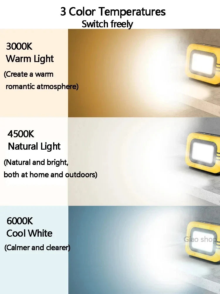 Draagbare Campinglamp | Zonne-energie Spotlamp | Waterdichte LED Werklamp | 7500mAh Oplaadbare Zaklamp