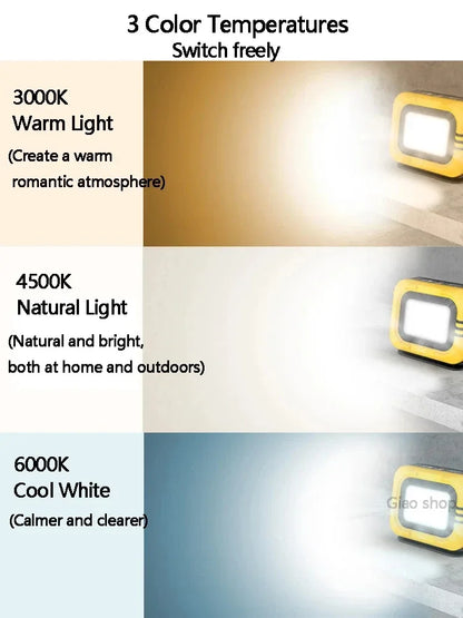 Draagbare Campinglamp | Zonne-energie Spotlamp | Waterdichte LED Werklamp | 7500mAh Oplaadbare Zaklamp