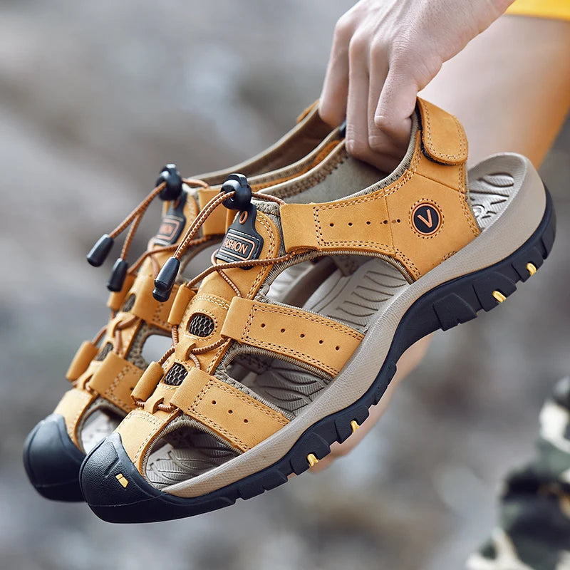 Zomerse Herensandalen – Ademend Kunstleren Gladiator Sandalen met Klittenbandsluiting, Casual en Strand Schoenen