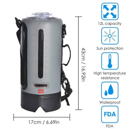 Draagbare Camping Douche – 12L Outdoor Douchezak met Voetpomp & Warmwaterfunctie