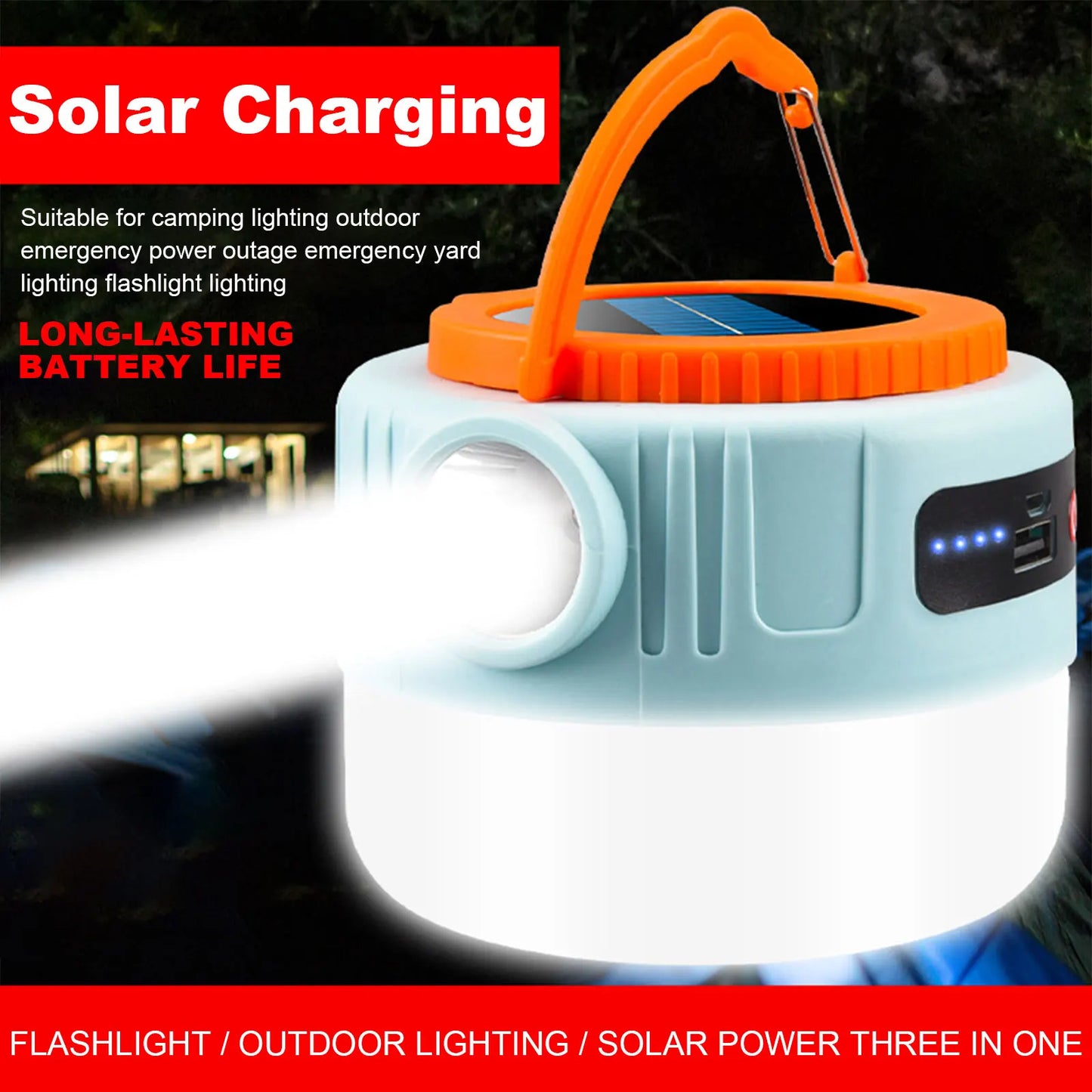 Solar Camping Lantaarn | Oplaadbare LED Tentlamp | 6 Lichtstanden | USB & Zonne-energie