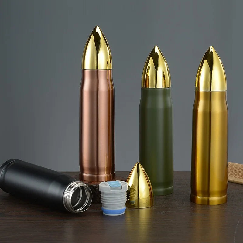 Bullet Thermos – Doppelwandige Edelstahlflasche im Militärstil für den Außenbereich (350 ml/500 ml/1000 ml)