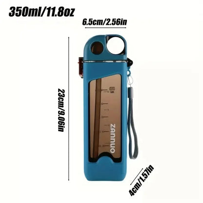 350 ml auslaufsichere Plastikwasserflasche – quadratische Sportflasche mit verschließbarem Deckel und Strohhalm für Outdoor und Reisen