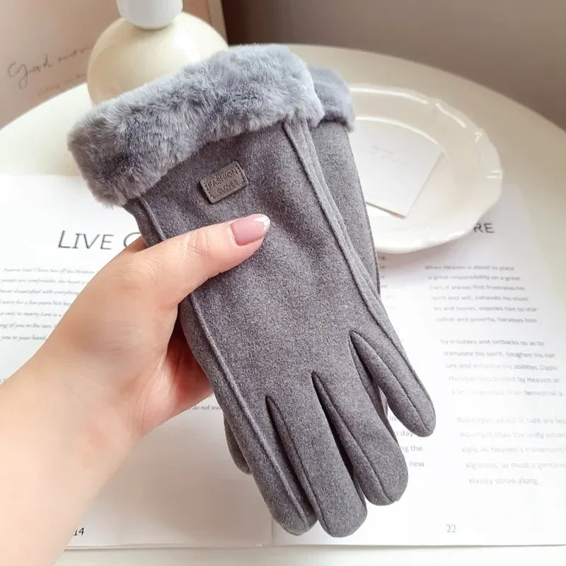Dames Winterhandschoenen met Touchscreen – Warme Suède Look Handschoenen met Pluche voor Fietsen & Autorijden