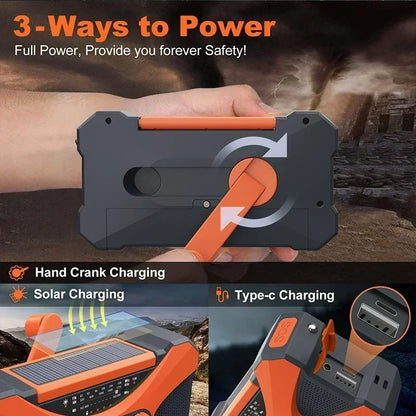 Multifunctionele 10000mAh Zonne- en Crank Radio – AM/FM/NOAA Weeralarm, Oplaadbare Telefoon, LED Zaklamp, SOS Alarm & Dual Stereo Speakers