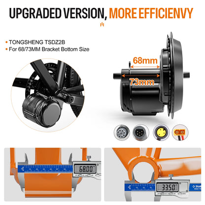 Tongsheng TSDZ2B/TSDZ8 Mittelmotor-E-Bike-Kit – 36 V/48 V, 250 W/500 W/750 W, Drehmomentsensor, bürstenloser Motor, inkl. 48V 25Ah/20Ah Batterie