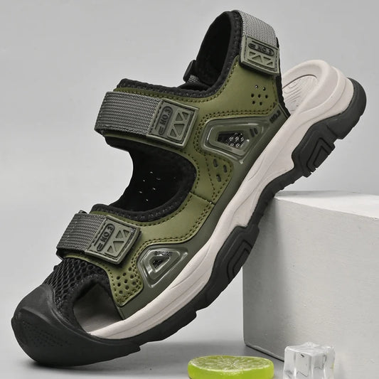 Outdoor Heren Sandalen Echt Leer – Gesloten Neus, Zomerschoenen, Grote Maat, Rubber Zool