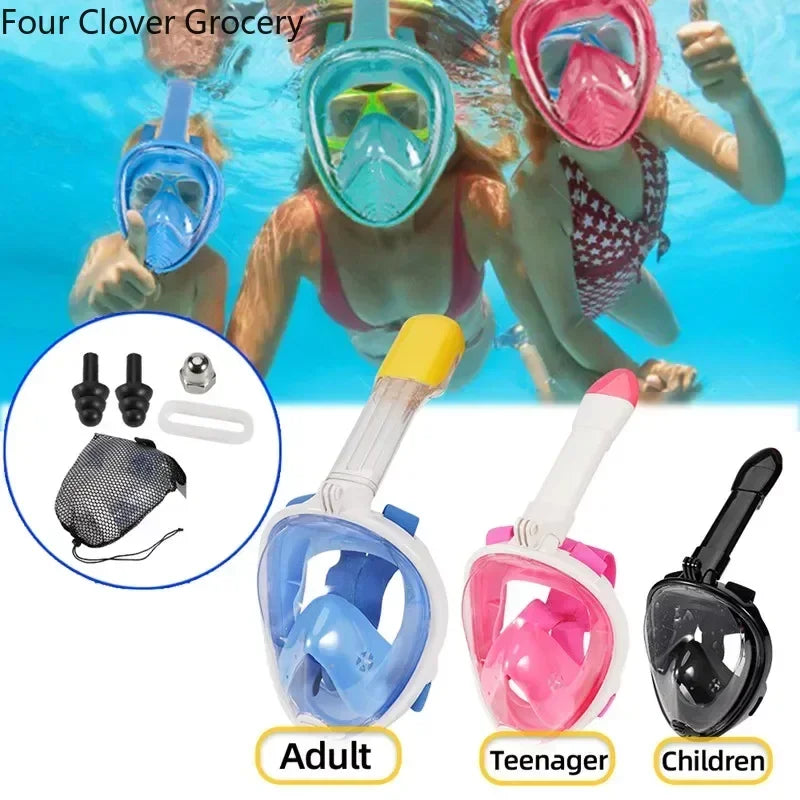 Full Face Snorkelmasker voor Kinderen en Volwassenen | Anti-Fog Duikmasker voor Veilig Ademhalen en Snorkelen