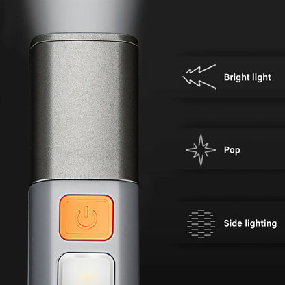 Superhelle LED-Taschenlampe XPE – Wiederaufladbare Campingleuchte mit Haken, Zoomfunktion und 3 Leuchtmodi