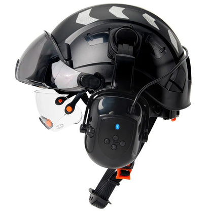 Construction Safety Helmet with Bluetooth 5.0 – Noise Cancelling Earmuffs, Visor &amp; Reflective Stickers, CE Certified