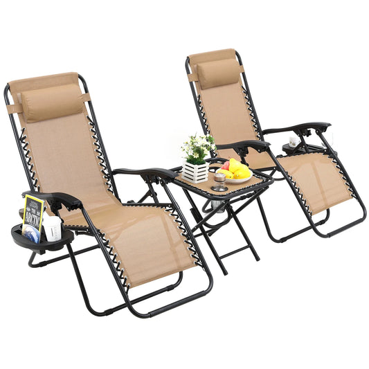 Set van 2 Luxe Ligstoelen | Zero Gravity Tuinstoelen met Tafel & Cuphouder