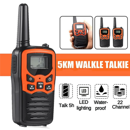 2-teiliges Hand-Walkie-Talkie-Set – 22 Kanäle, 10 km Reichweite, UHF 400–470 MHz, tragbarer Kommunikations-Transceiver