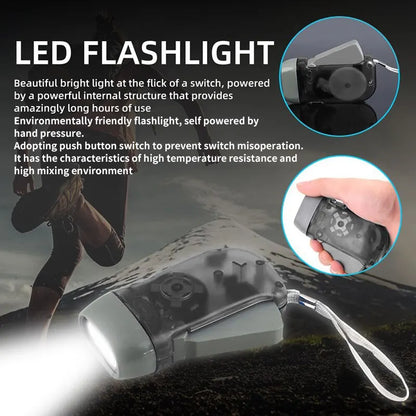 3 LED Hand Press Dynamo Flashlight – Wind-Up Emergency Flashlight for Camping, Outdoor and Home Use