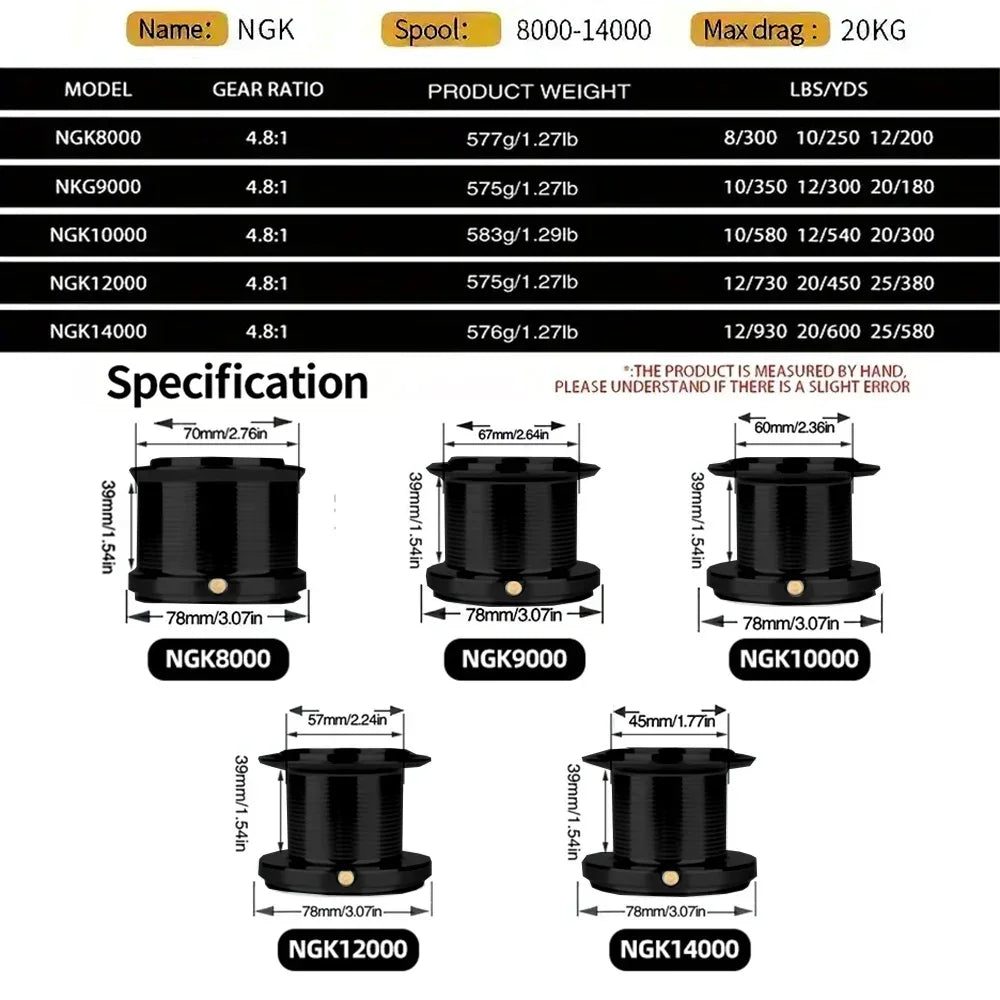 Big Spinning Fishing Reel | Max Drag 20KG, Zoutwater en Zoetwater Visserswiel voor Karpvissen (8000-14000 Series)