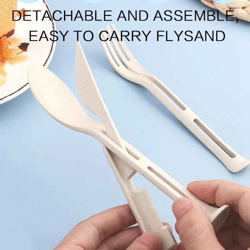 3-teiliges tragbares Besteckset – umweltfreundlicher Weizenstrohlöffel, Gabel und Messer mit Aufbewahrungsbox für Reisen, Picknick und Camping