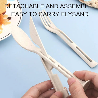 3-teiliges tragbares Besteckset – umweltfreundlicher Weizenstrohlöffel, Gabel und Messer mit Aufbewahrungsbox für Reisen, Picknick und Camping