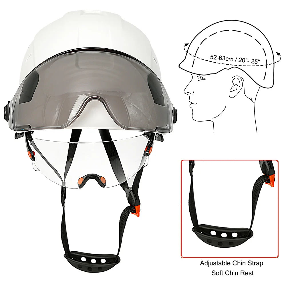 CE Certified Safety Helmet with Visor, Built-in Goggles &amp; Earmuffs – Hard Hat for Engineers &amp; Industrial Work – Head Protection to ANSI Standards