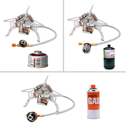 3-Koppige Gasbrander – Draagbare Vouwbare Campingkachel 5800W, Outdoor Hiking & BBQ