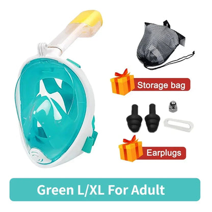 Full Face Snorkelmasker voor Kinderen en Volwassenen | Anti-Fog Duikmasker voor Veilig Ademhalen en Snorkelen