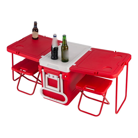 32L Draagbare Koelbox met Wielen – Inclusief Picknicktafel & 2 Opvouwbare Stoelen