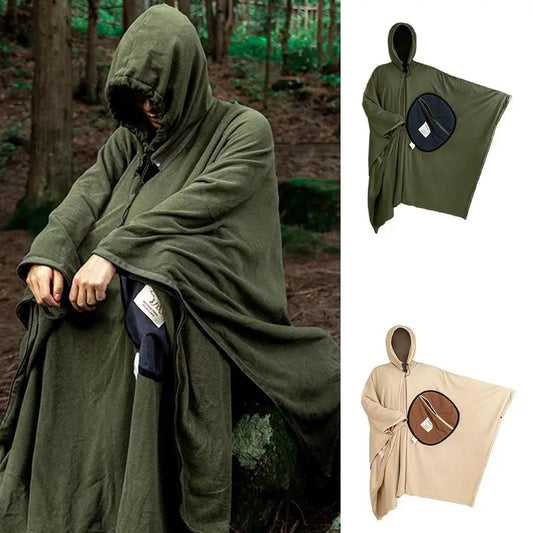 Draagbare Poncho Slaapzak – Warme Fleece Hoodie Slaapzak & Deken | Perfect voor Kamperen & Outdoor Avonturen