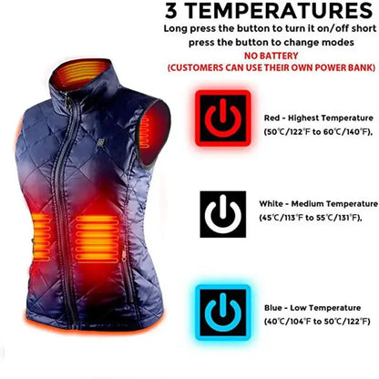 Beheizte 9-Zonen-Weste für Damen – über USB wiederaufladbare Thermoweste für Herbst und Winter