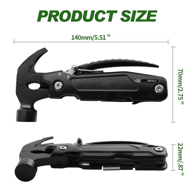 12-in-1 Multitool Hammer – Perfect Gift for Men, Dad, Grandpa or Boyfriend – Survival Tool for Camping and Outdoor