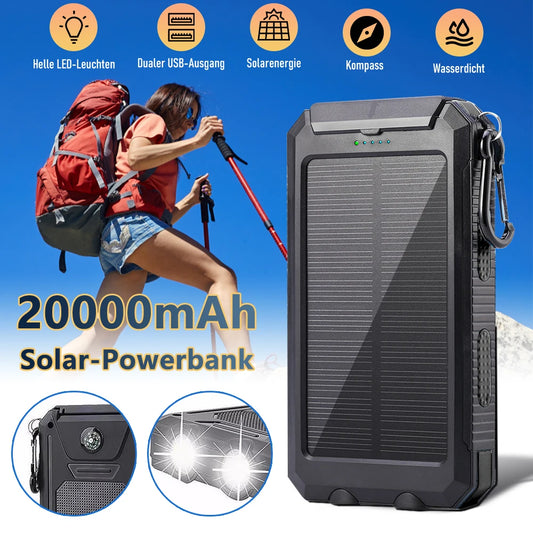 20000mAh Solar Powerbank – Draagbare Snellader met Dubbele USB, LED Lamp en Zaklamp