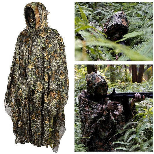 3D Ghillie Suit Camouflage Poncho – Realistisch Bladpatroon, Ademend Polyester, Geschikt voor Jacht, Wildlife Fotografie en CS Games