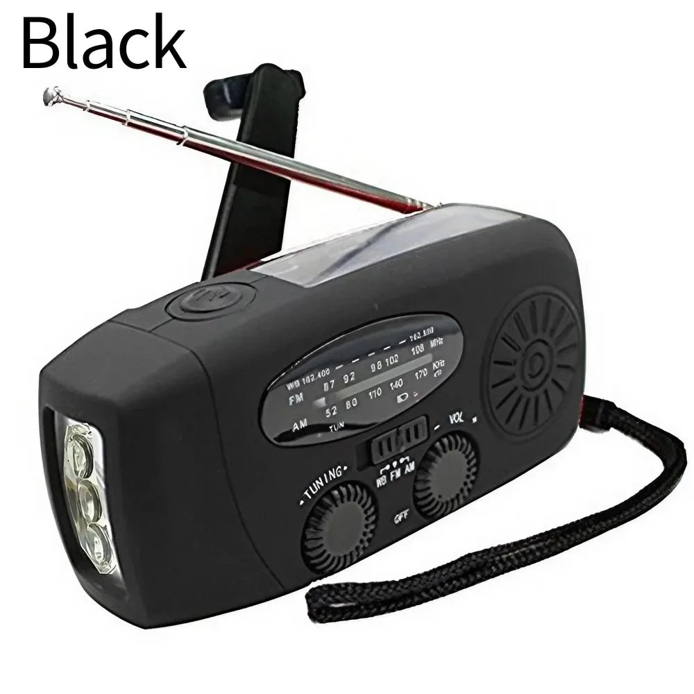 Multifunctionele Weer- en Noodradio – Handcrank, Solar, USB Opladen, Powerbank, LED Zaklamp