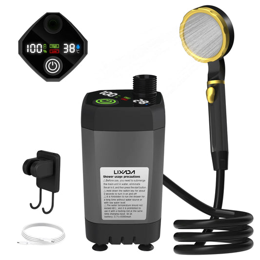 Camping Douchepomp | RV Outdoor Douche Kit met Volledig Scherm en Intelligente Digitale Weergave – Verstelbaar en 6000mAh