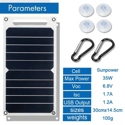 35W Sunpower Draagbaar Zonnepaneel 5V met USB Oplaadpoort – Efficiënte Zonne-energie Oplader voor Powerbank en Telefoon, Perfect voor Camping en Outdoor