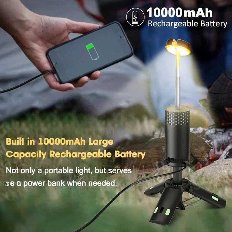 Teleskop-Campingleuchte – Tragbares 10000-mAh-LED-Licht mit SOS-Modus und Powerbank-Funktion