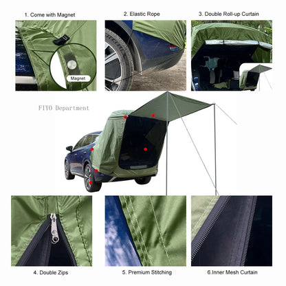 SUV-Campingzelt mit Markise – Geräumiges, reißfestes Zelt für Outdoor-Aktivitäten und Reisen