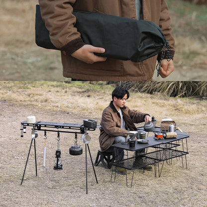 Vouwbare Camping Tripod Top Plate | Hoge Sterkte Camping Rack met Ophanggaatjes voor BBQ, Picknick en Hiking