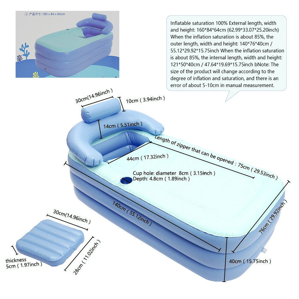 Opvouwbaar Draagbaar Badkuip PVC – Inflatable Warm Spa Zwembad – Blauw – Voor Volwassenen