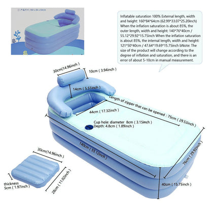 Opvouwbaar Draagbaar Badkuip PVC – Inflatable Warm Spa Zwembad – Blauw – Voor Volwassenen