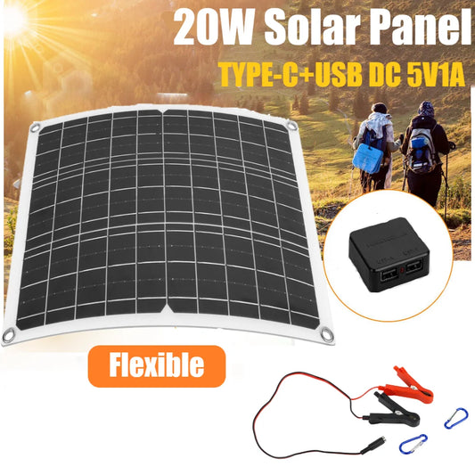 Draagbaar 10W/20W Zonnepaneel – Flexibel 18V Solar Oplaadpaneel voor Telefoon, Power Bank & Camping